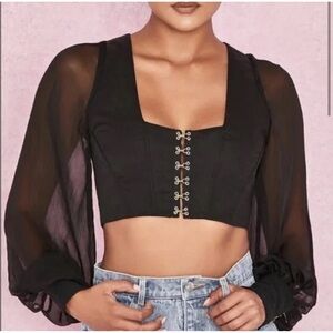 House of CB Black Fitted Crop Blouse